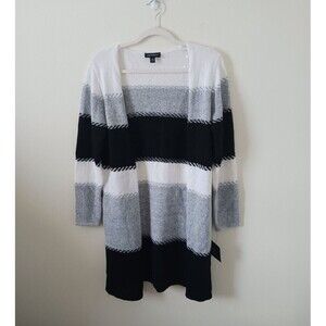 Fortune+Ivy Stitch Fix Cardigan‎ Sweater Striped Open Front Black Gray White S